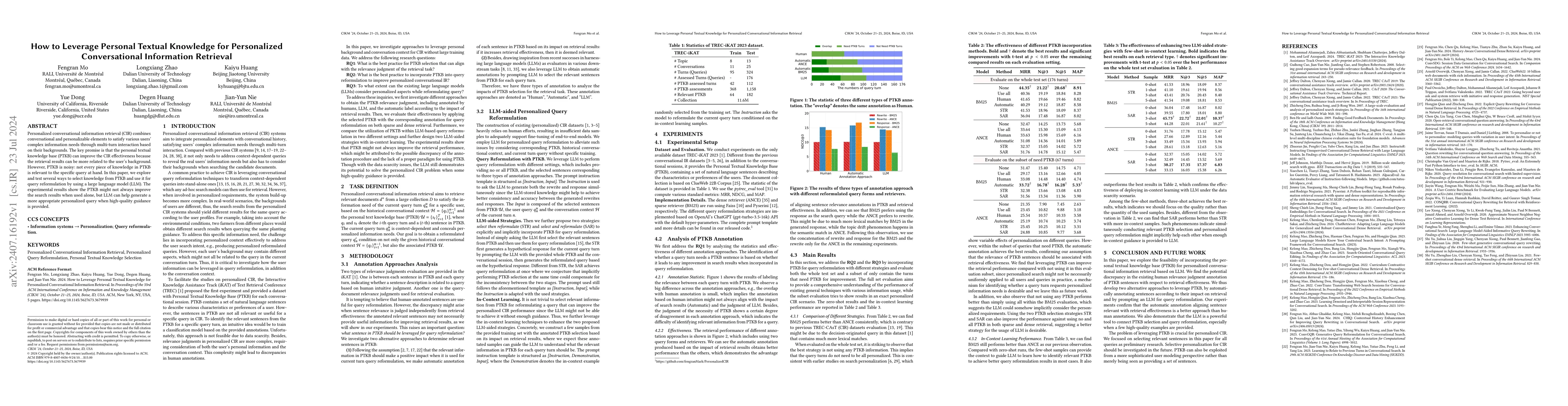 Thumbnail for How to Leverage Personal Textual Knowledge for Personalized
  Conversational Information Retrieval