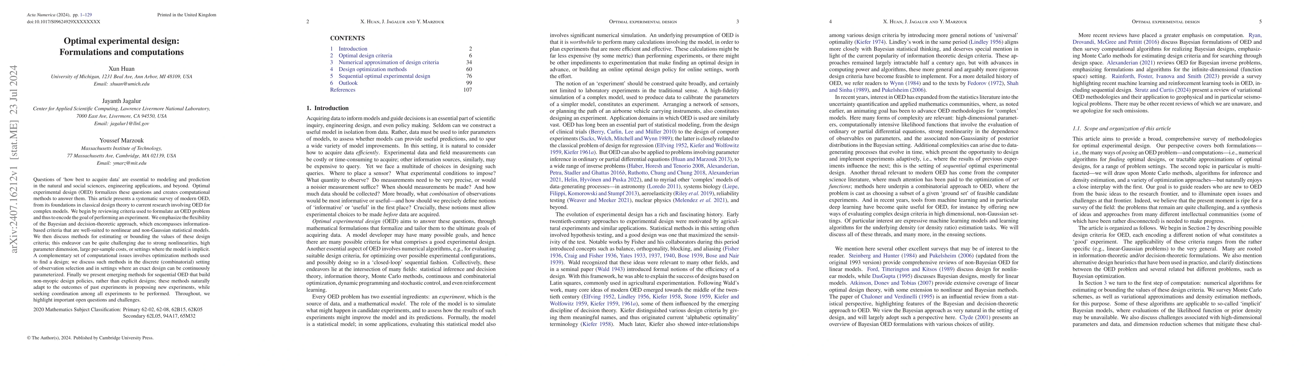 Thumbnail for Optimal experimental design: Formulations and computations