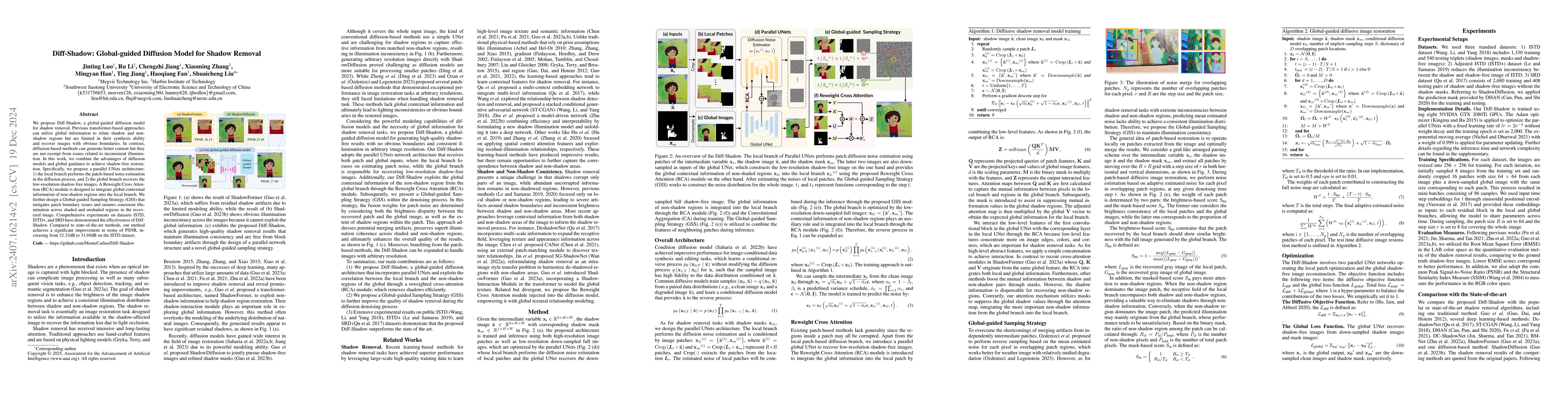 Thumbnail for Diff-Shadow: Global-guided Diffusion Model for Shadow Removal