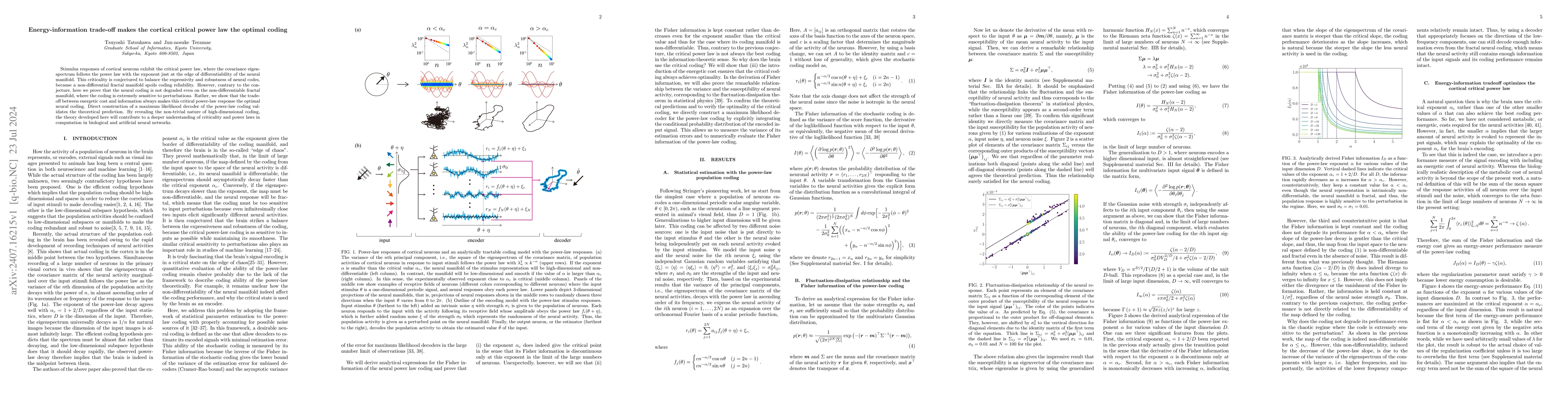 Thumbnail for Energy-information trade-off makes the cortical critical power law the
  optimal coding