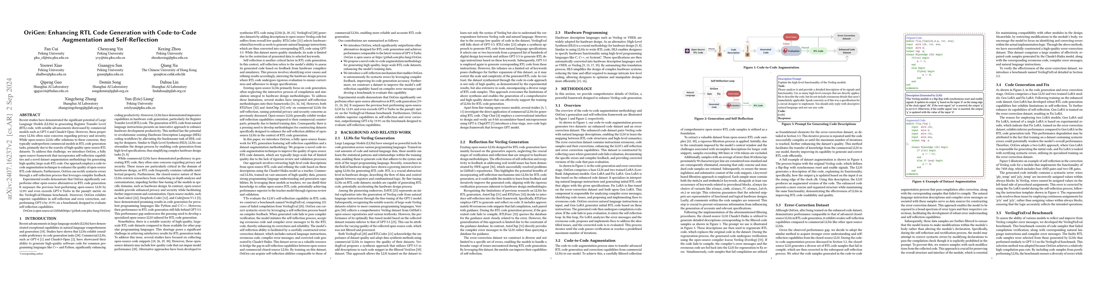 Thumbnail for OriGen:Enhancing RTL Code Generation with Code-to-Code Augmentation and
  Self-Reflection