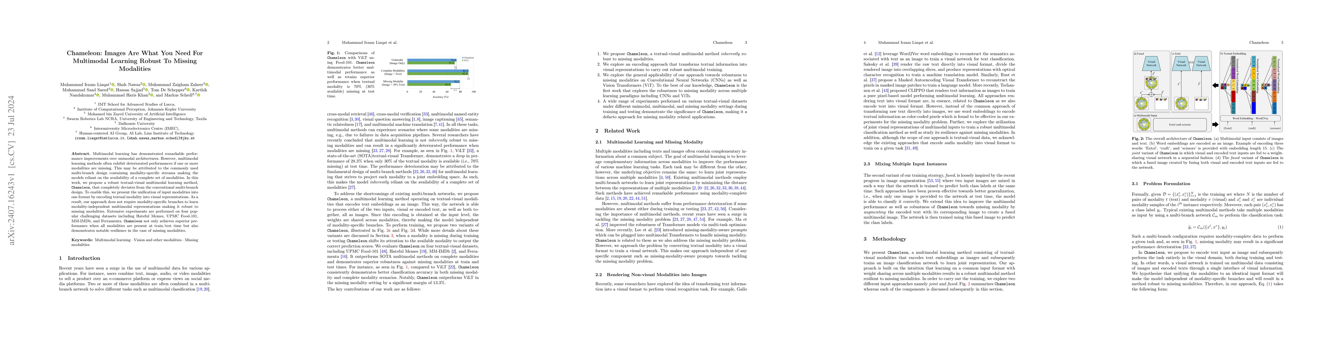 Thumbnail for Chameleon: Images Are What You Need For Multimodal Learning Robust To
  Missing Modalities