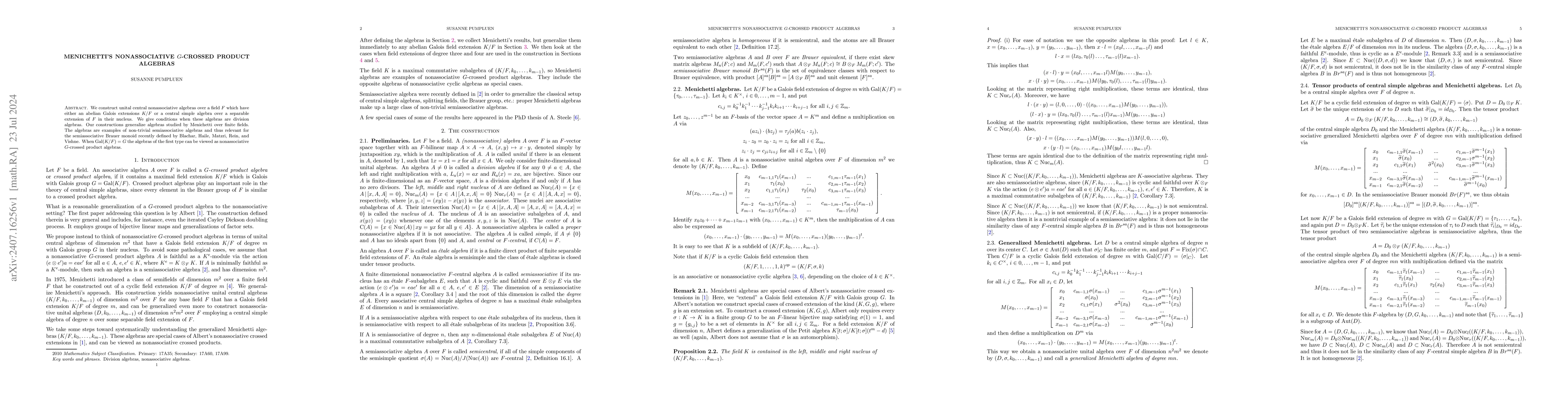 Thumbnail for Menichetti's nonassociative $G$-crossed product algebras