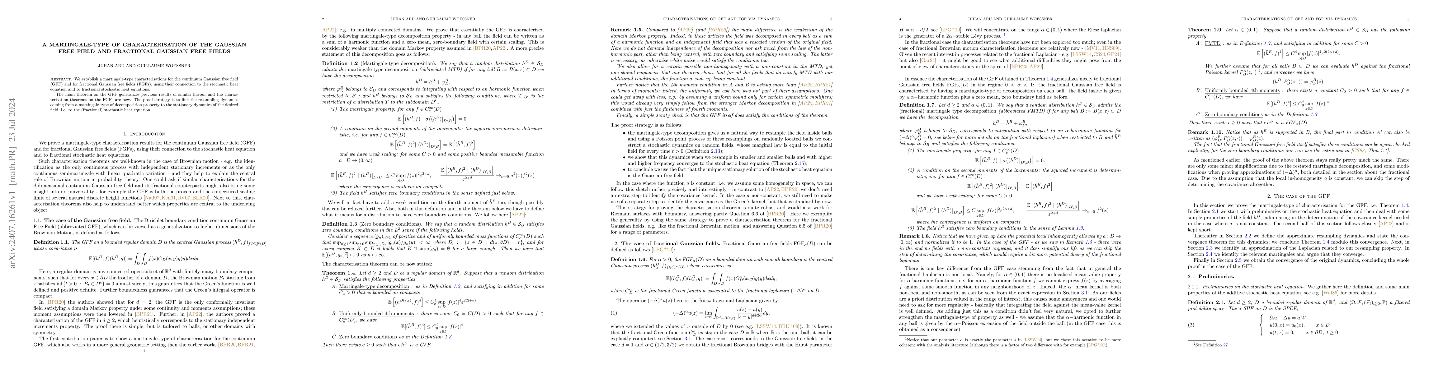 Thumbnail for A martingale-type of characterisation of the Gaussian free field and
  fractional Gaussian free fields
