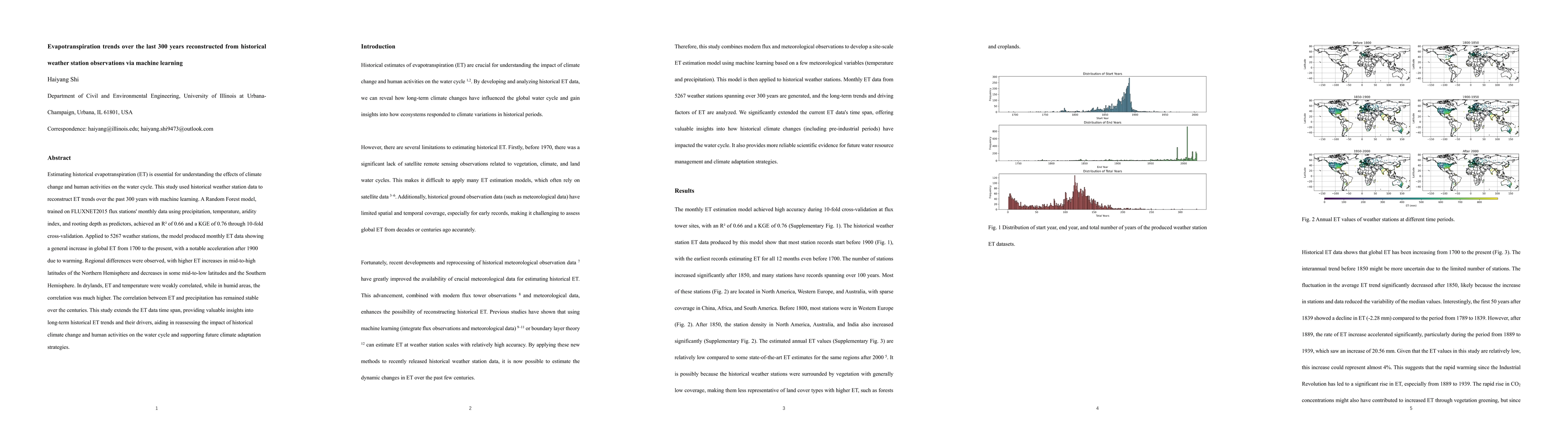 Thumbnail for Evapotranspiration trends over the last 300 years reconstructed from
  historical weather station observations via machine learning