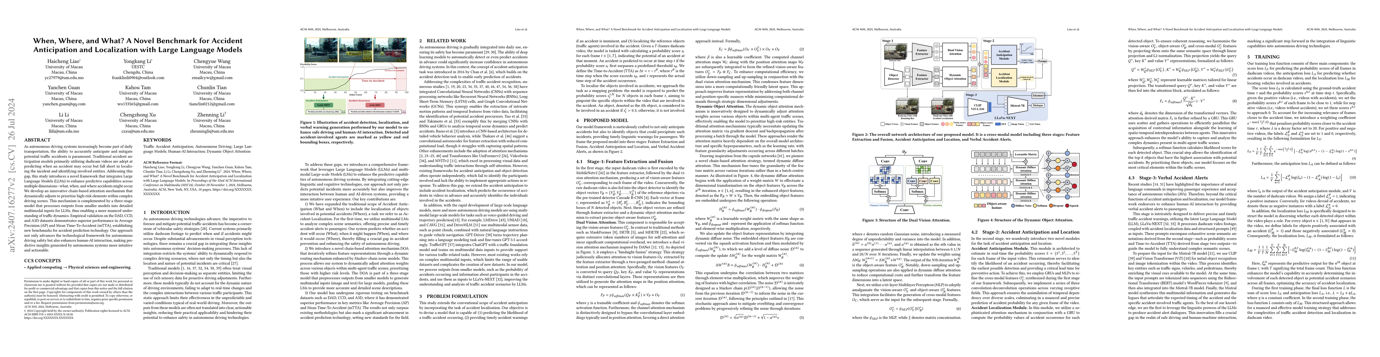 Thumbnail for When, Where, and What? A Novel Benchmark for Accident Anticipation and
  Localization with Large Language Models