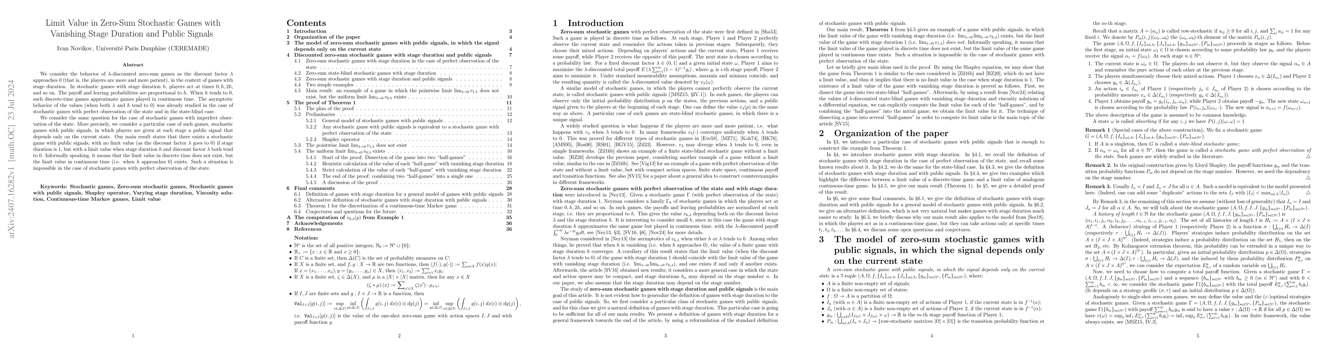 Thumbnail for Limit Value in Zero-Sum Stochastic Games with Vanishing Stage Duration
  and Public Signals