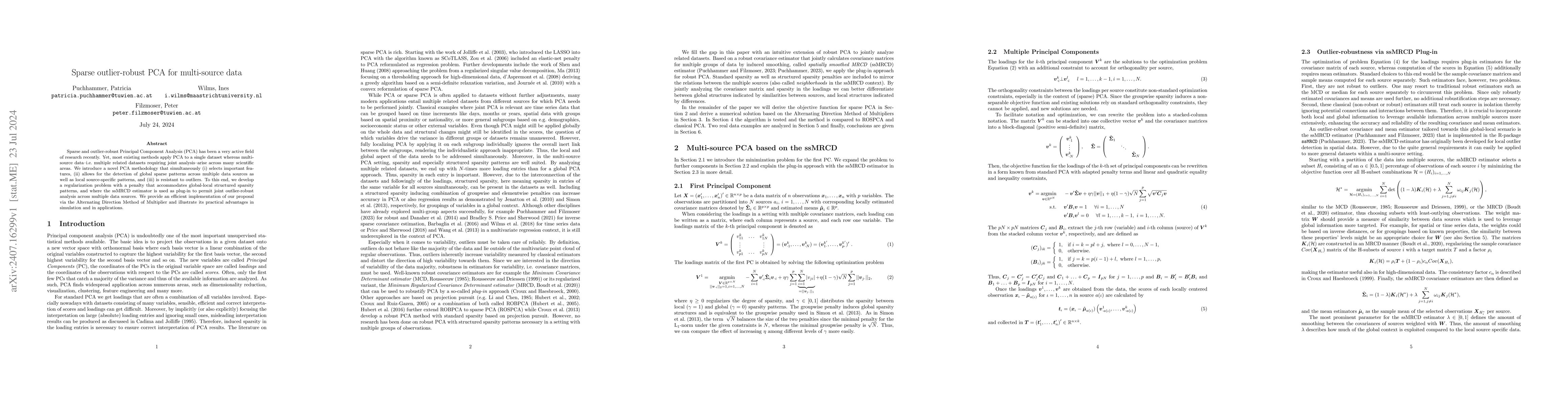 Thumbnail for Sparse outlier-robust PCA for multi-source data