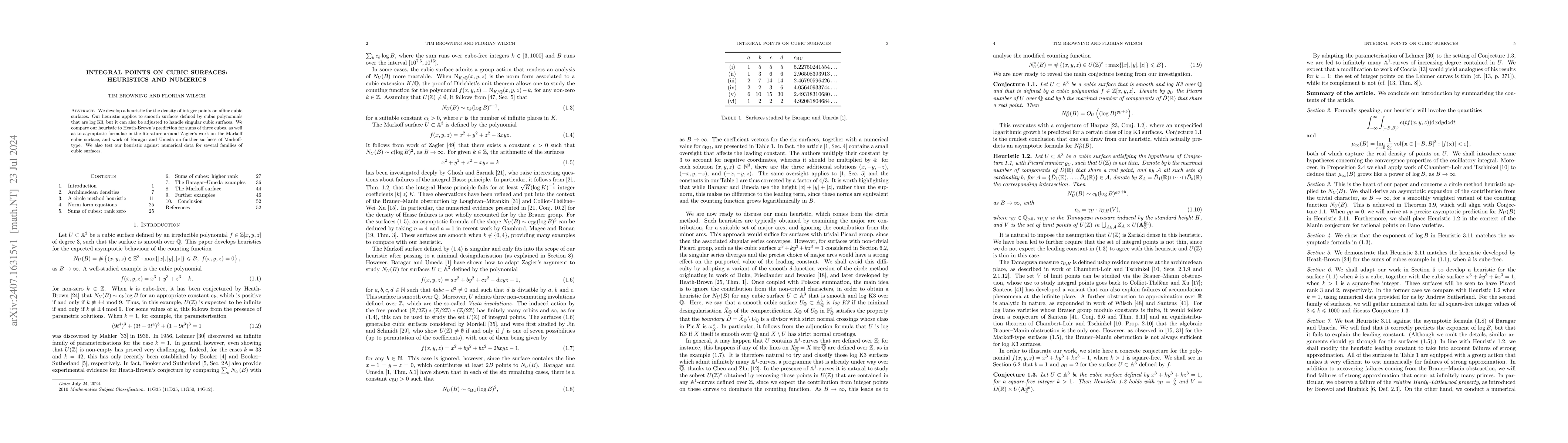 Thumbnail for Integral points on cubic surfaces: heuristics and numerics