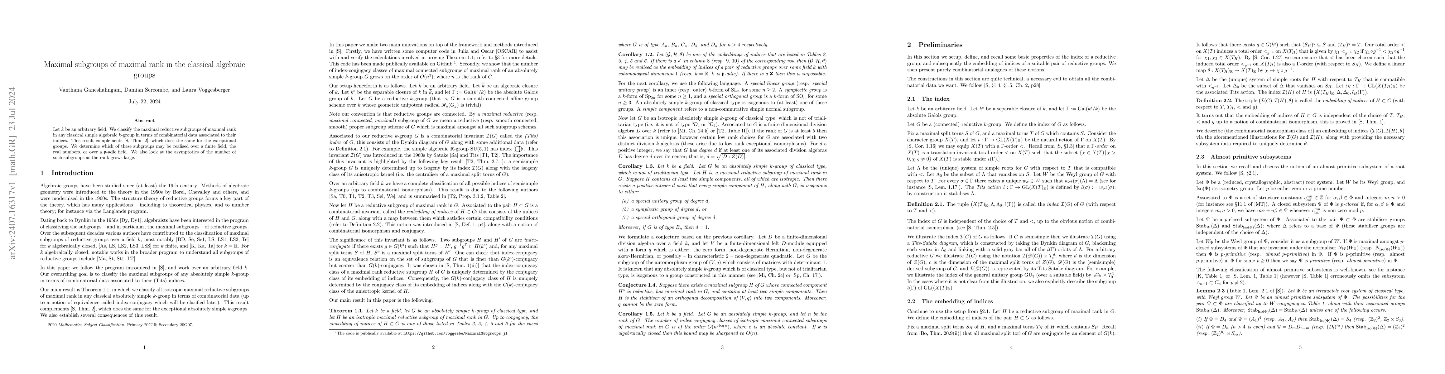 Thumbnail for Maximal subgroups of maximal rank in the classical algebraic groups