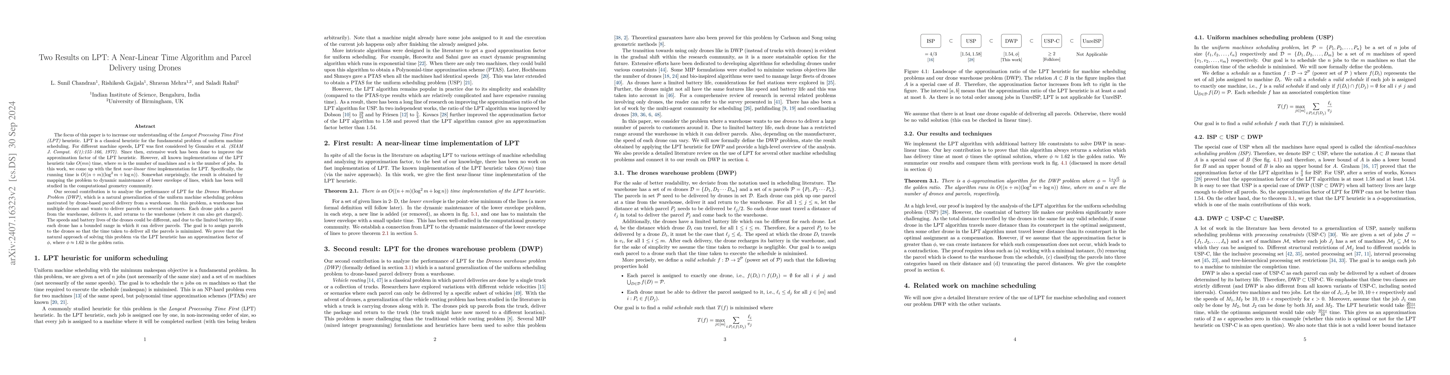 Thumbnail for Two Results on LPT: A Near-Linear Time Algorithm and Parcel Delivery
  using Drones