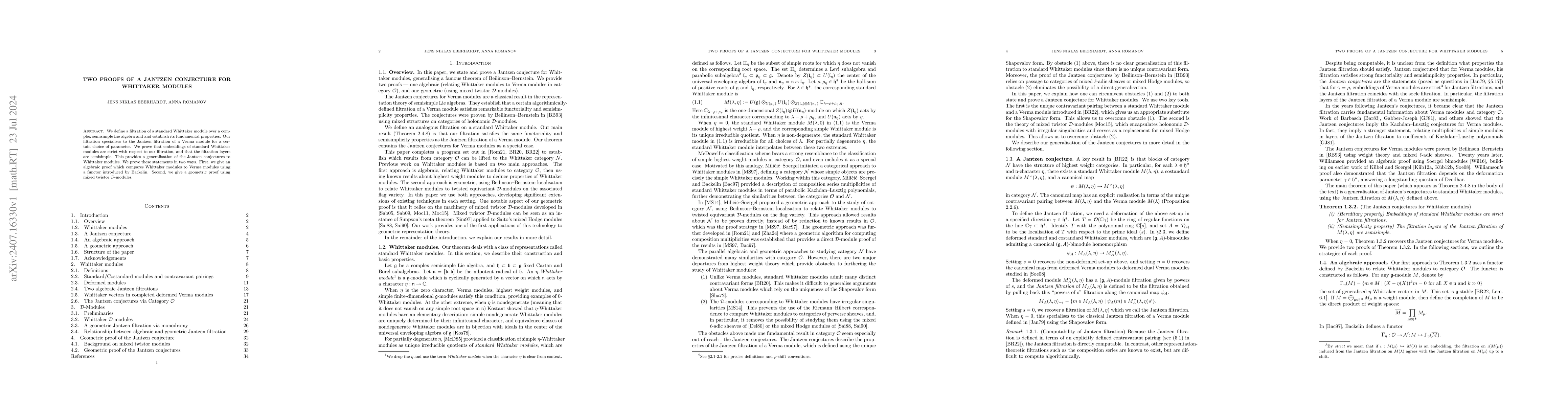 Thumbnail for Two proofs of a Jantzen Conjecture for Whittaker Modules