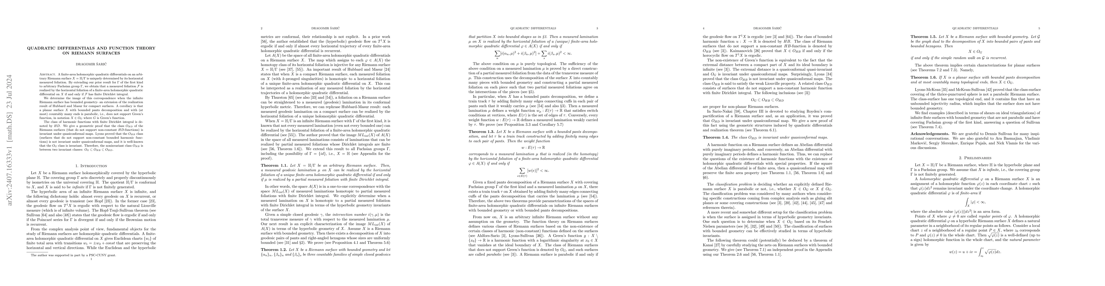 Thumbnail for Quadratic differentials and function theory on Riemann surfaces