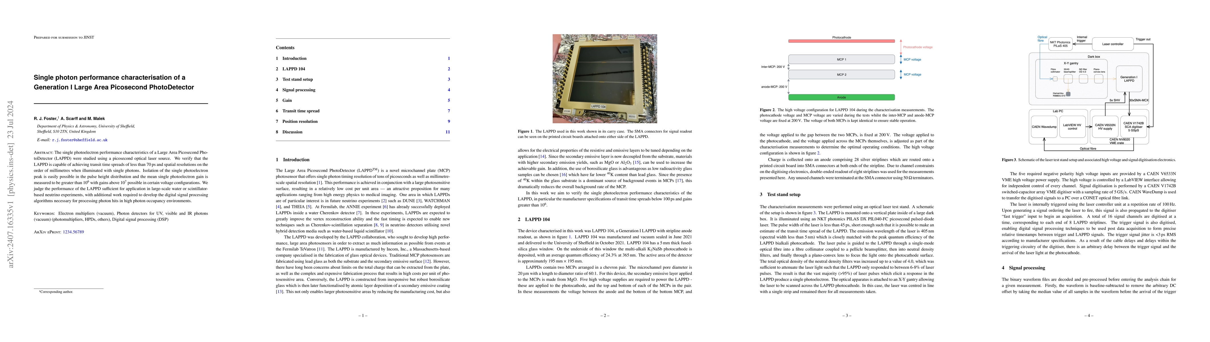 Thumbnail for Single photon performance characterisation of a Generation I Large Area
  Picosecond PhotoDetector