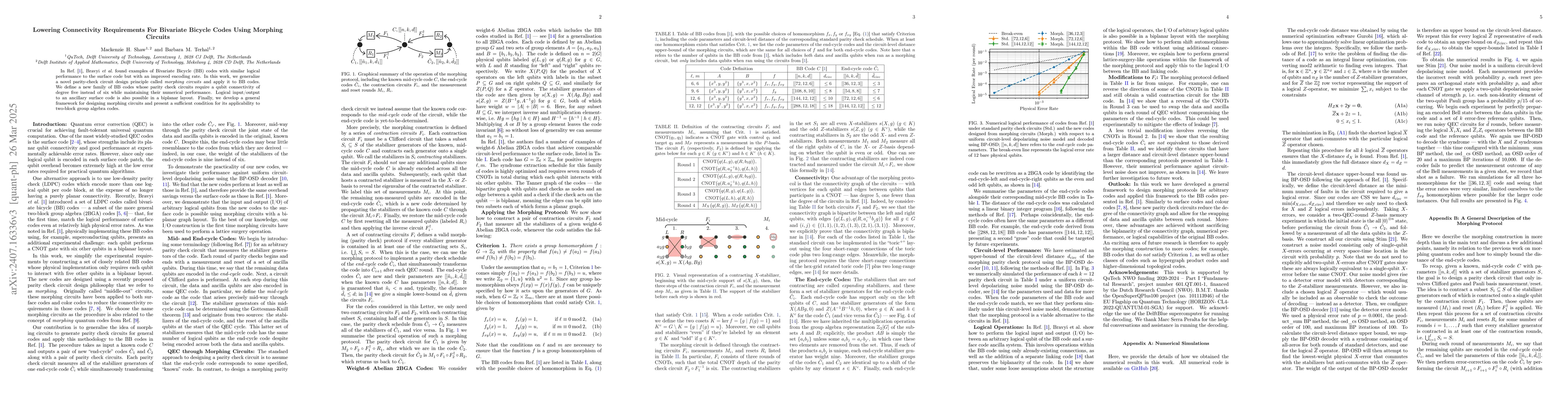 Thumbnail for Lowering Connectivity Requirements For Bivariate Bicycle Codes Using
  Morphing Circuits