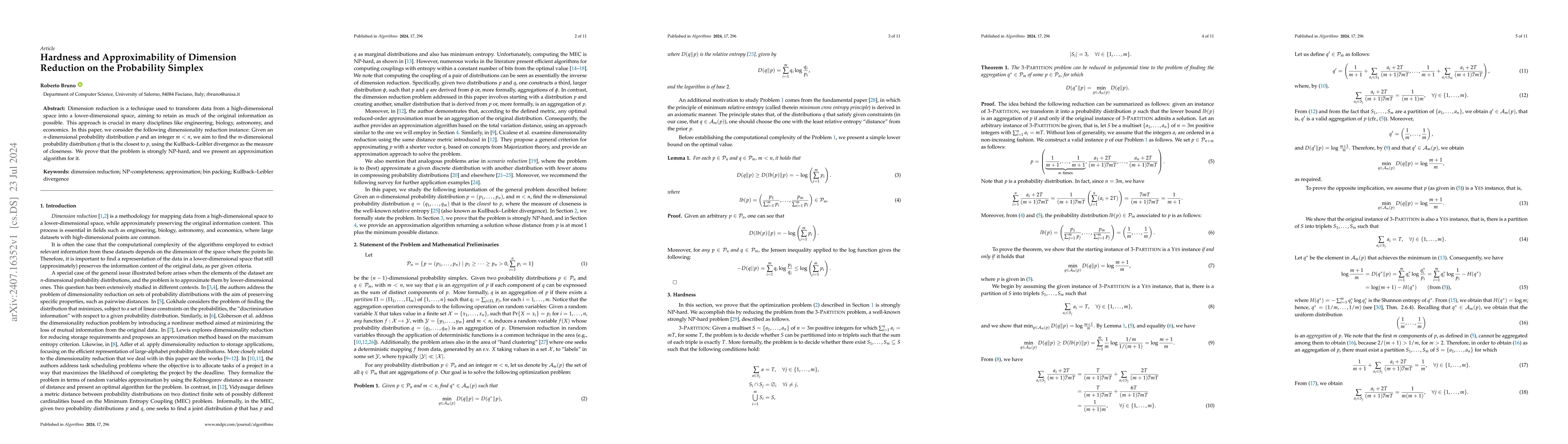 Thumbnail for Hardness and Approximability of Dimension Reduction on the Probability
  Simplex