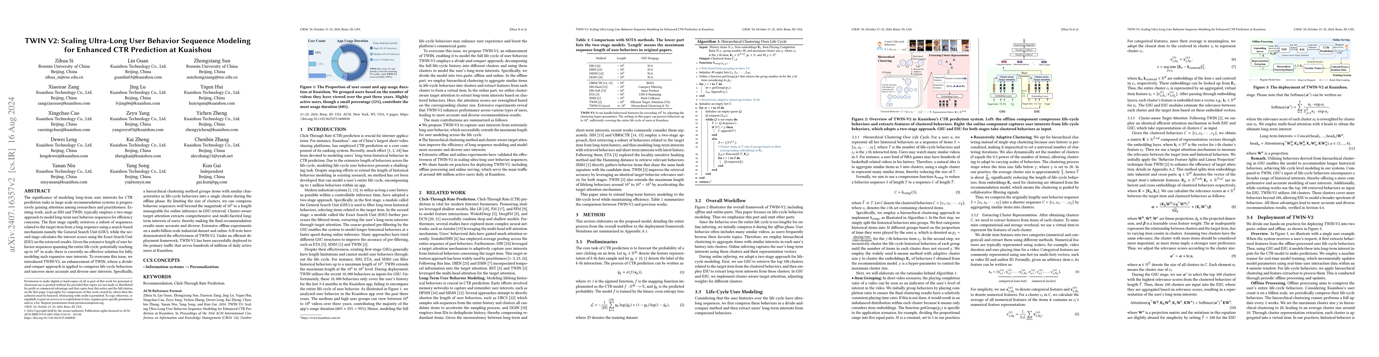 Thumbnail for TWIN V2: Scaling Ultra-Long User Behavior Sequence Modeling for Enhanced
  CTR Prediction at Kuaishou