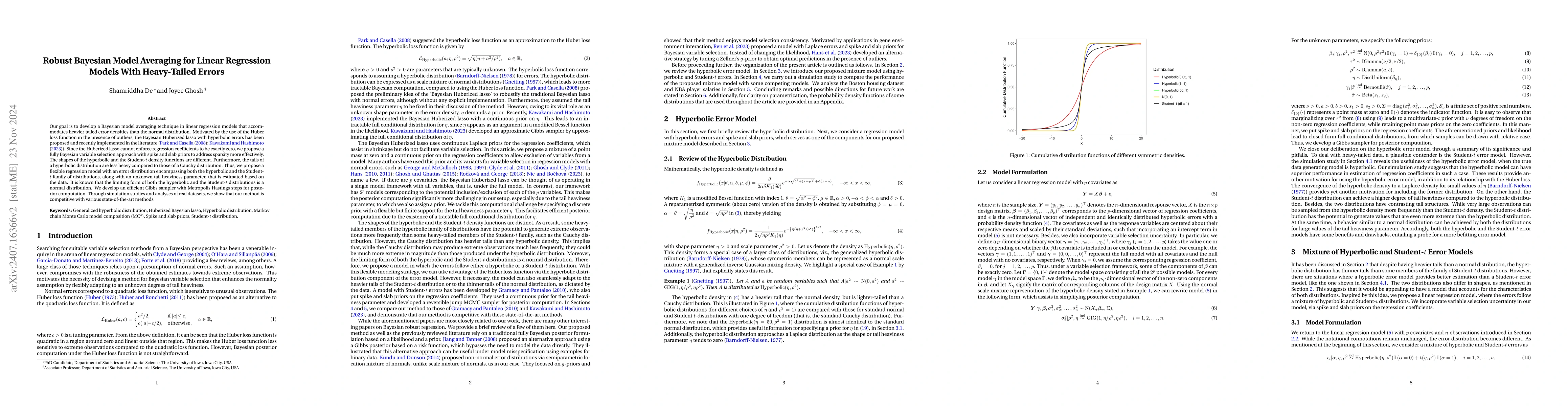 Thumbnail for Robust Bayesian Model Averaging for Linear Regression Models With
  Heavy-Tailed Errors