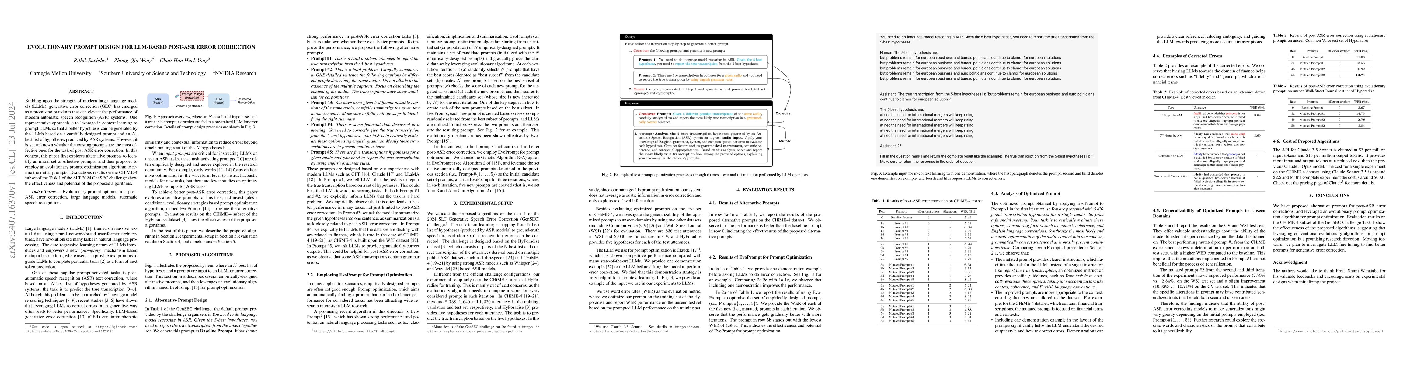Thumbnail for Evolutionary Prompt Design for LLM-Based Post-ASR Error Correction