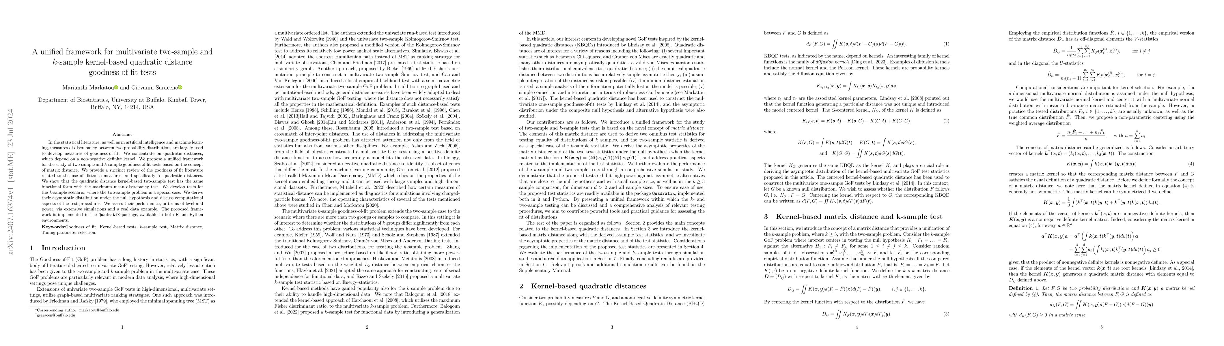 Thumbnail for A unified framework for multivariate two-sample and k-sample
  kernel-based quadratic distance goodness-of-fit tests
