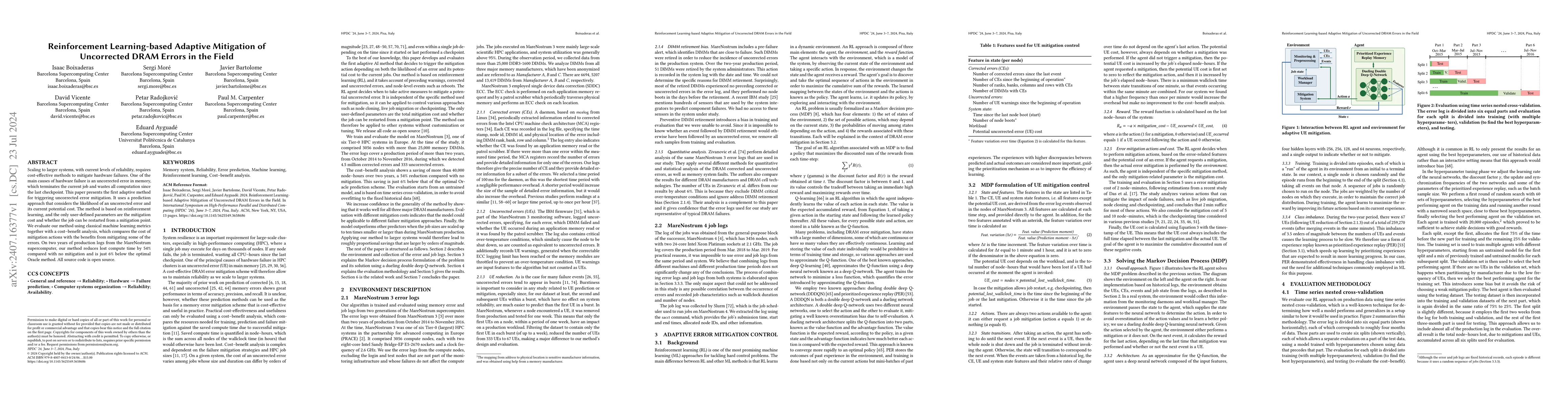 Thumbnail for Reinforcement Learning-based Adaptive Mitigation of Uncorrected DRAM
  Errors in the Field
