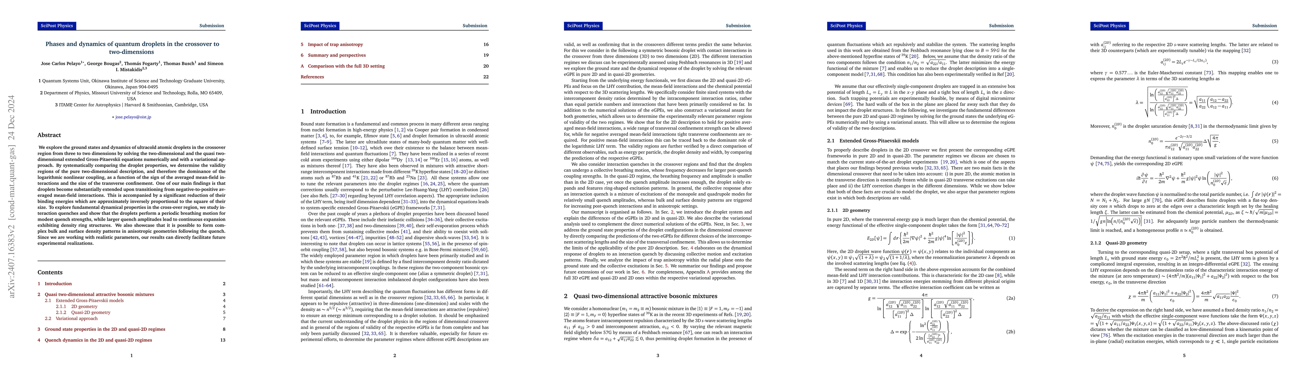 Thumbnail for Phases and dynamics of quantum droplets in the crossover to
  two-dimensions