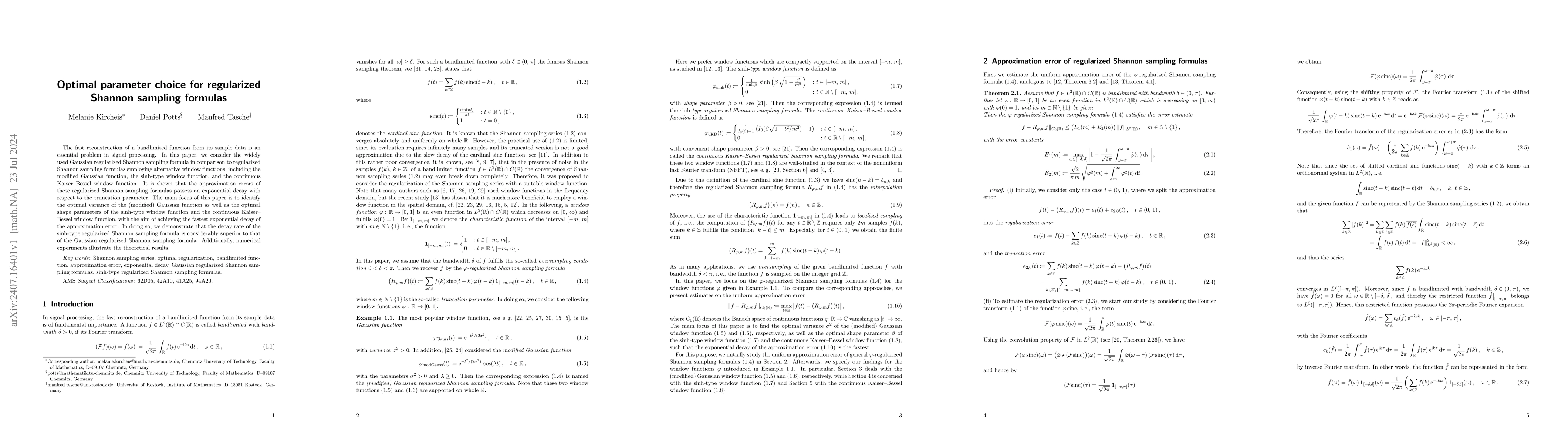 Thumbnail for Optimal parameter choice for regularized Shannon sampling formulas