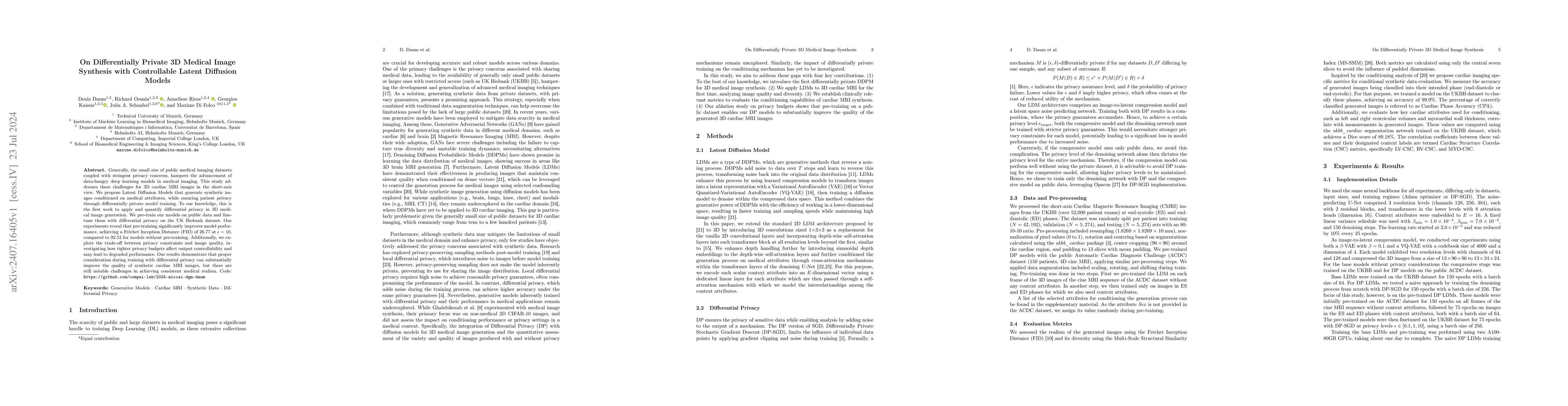 Thumbnail for On Differentially Private 3D Medical Image Synthesis with Controllable
  Latent Diffusion Models