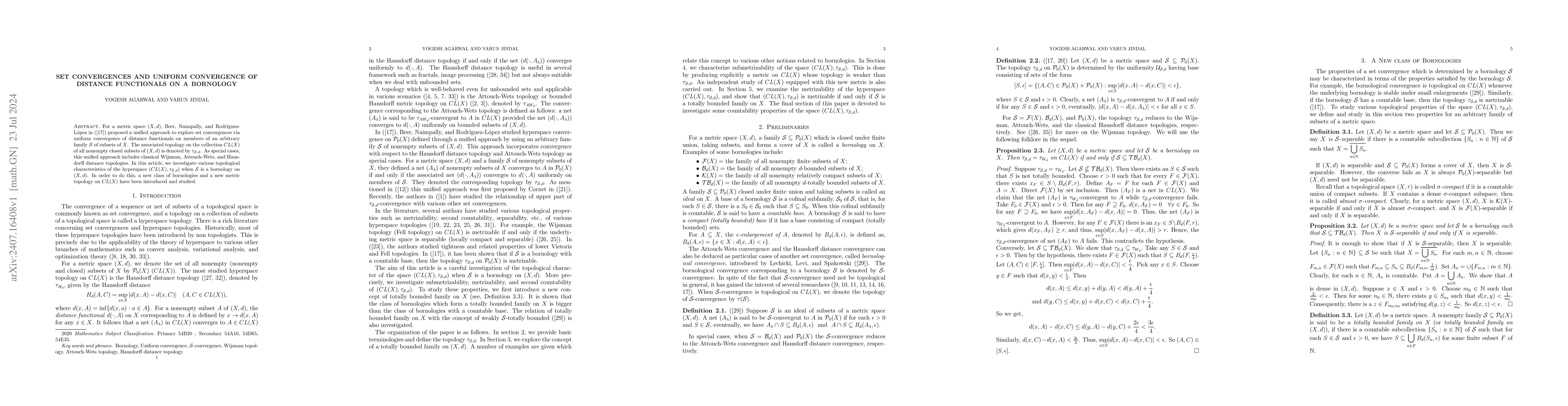Thumbnail for Set convergences and uniform convergence of distance functionals on a
  bornology