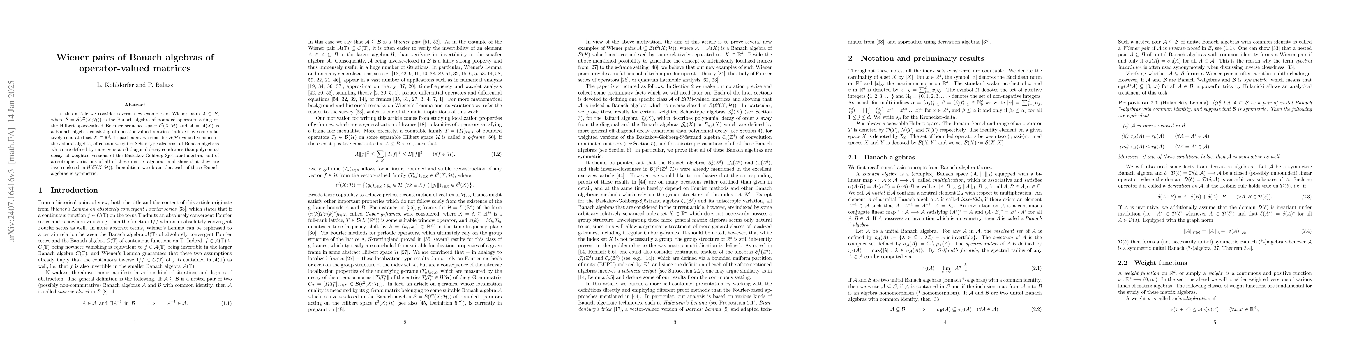 Thumbnail for Wiener pairs of Banach algebras of operator-valued matrices