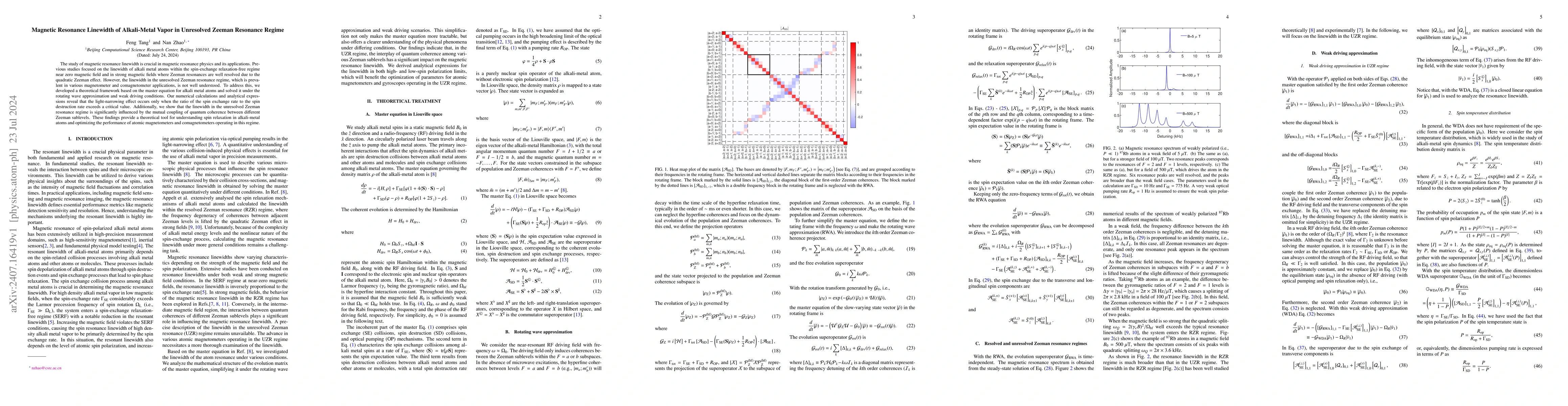 Thumbnail for Magnetic Resonance Linewidth of Alkali-Metal Vapor in Unresolved Zeeman
  Resonance Regime