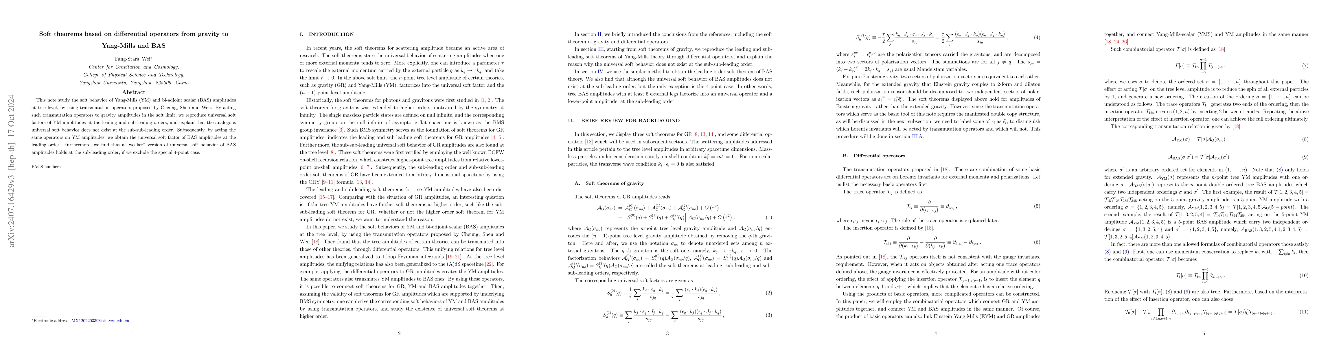 Thumbnail for Soft theorems based on differential operators from gravity to Yang-Mills
  and BAS