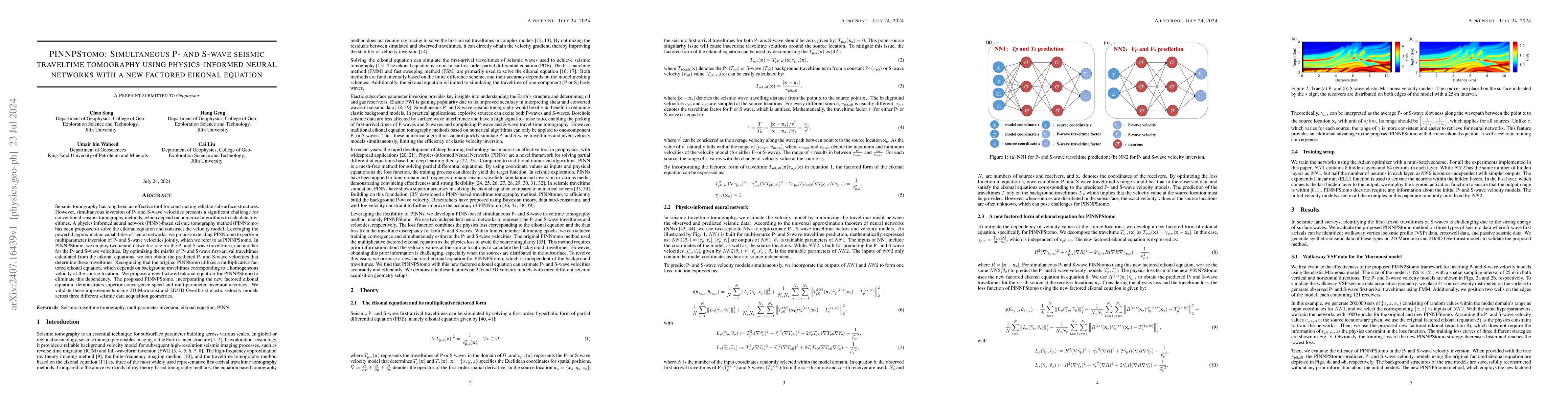 Thumbnail for PINNPStomo: Simultaneous P- and S-wave seismic traveltime tomography
  using physics-informed neural networks with a new factored eikonal equation
