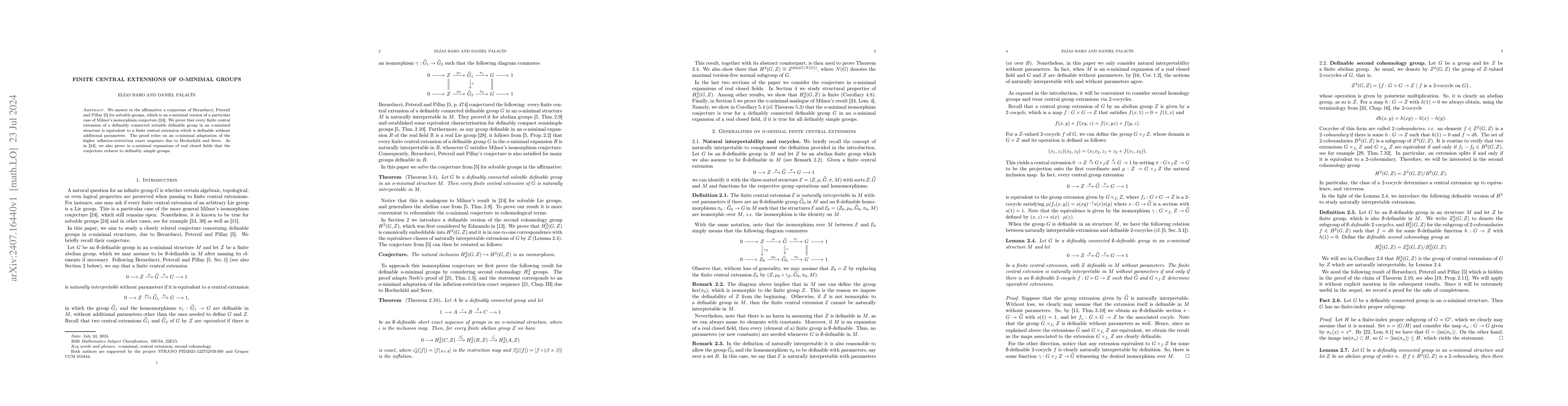 Thumbnail for Finite central extensions of o-minimal groups