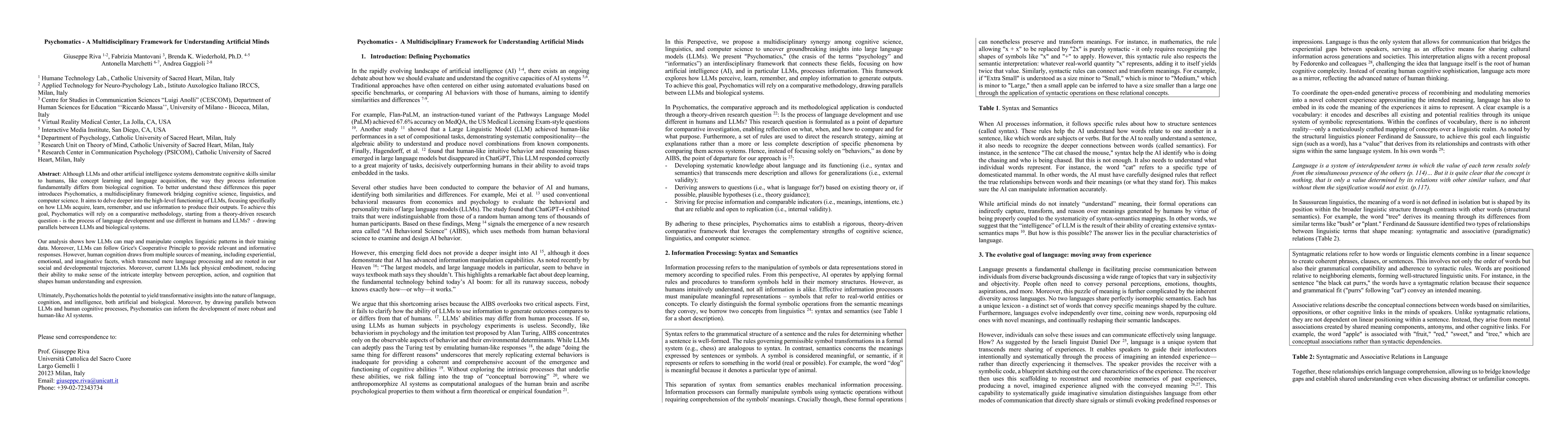 Thumbnail for Psychomatics -- A Multidisciplinary Framework for Understanding
  Artificial Minds