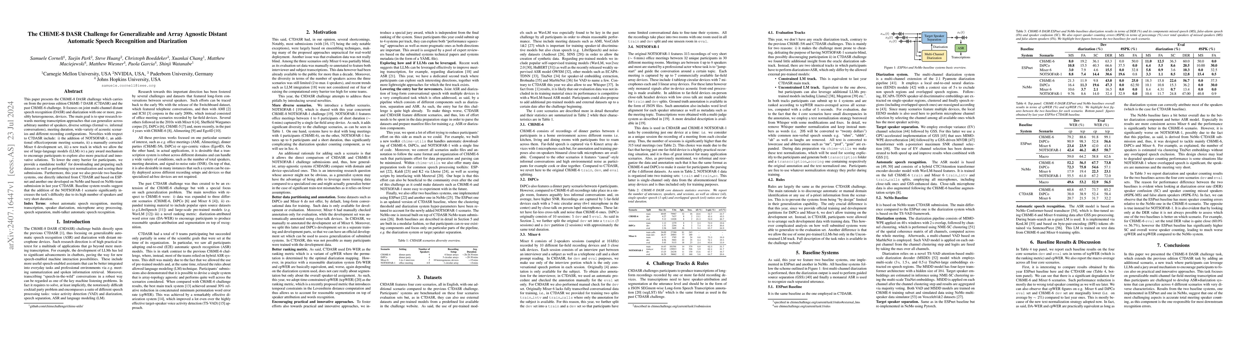 Thumbnail for The CHiME-8 DASR Challenge for Generalizable and Array Agnostic Distant
  Automatic Speech Recognition and Diarization