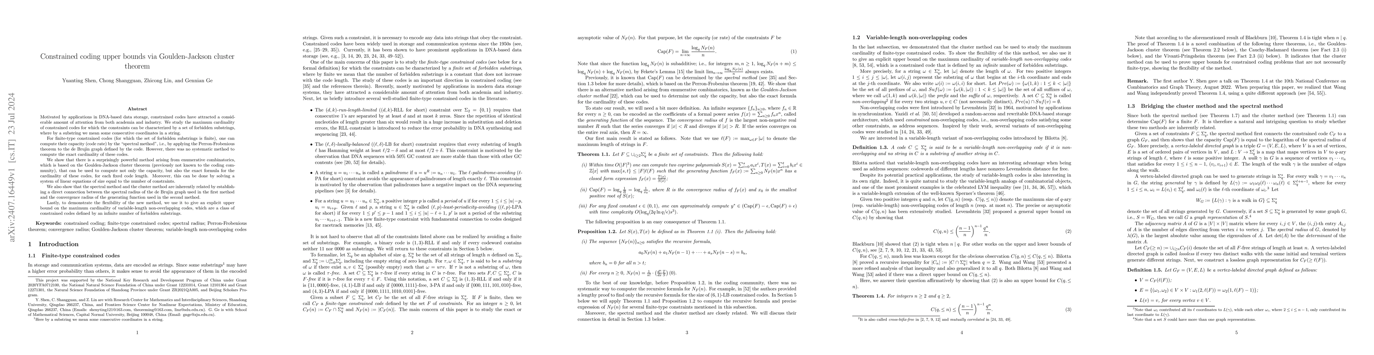 Thumbnail for Constrained coding upper bounds via Goulden-Jackson cluster theorem