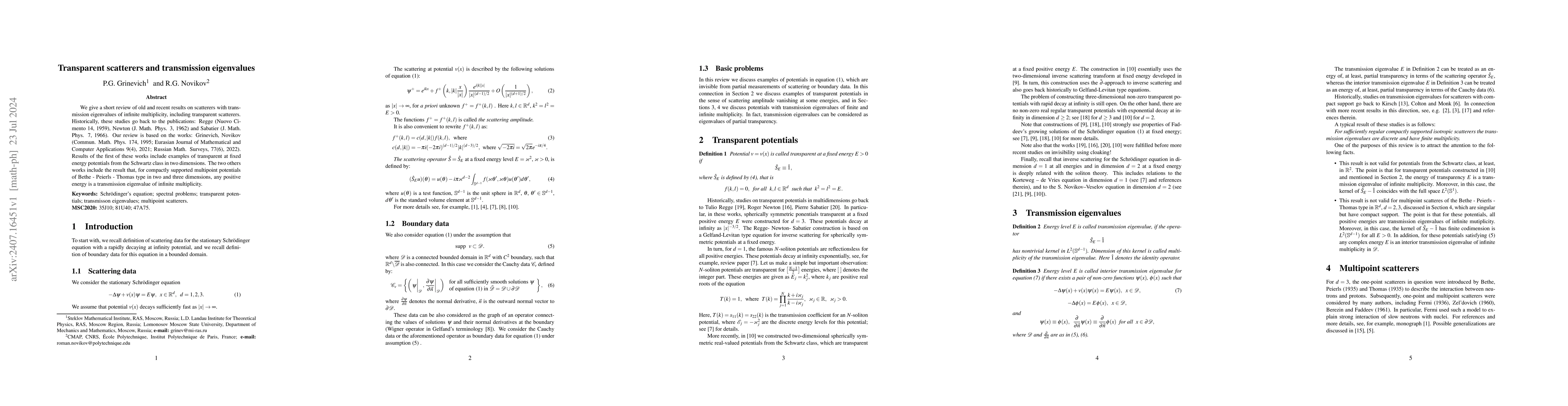 Thumbnail for Transparent scatterers and transmission eigenvalues