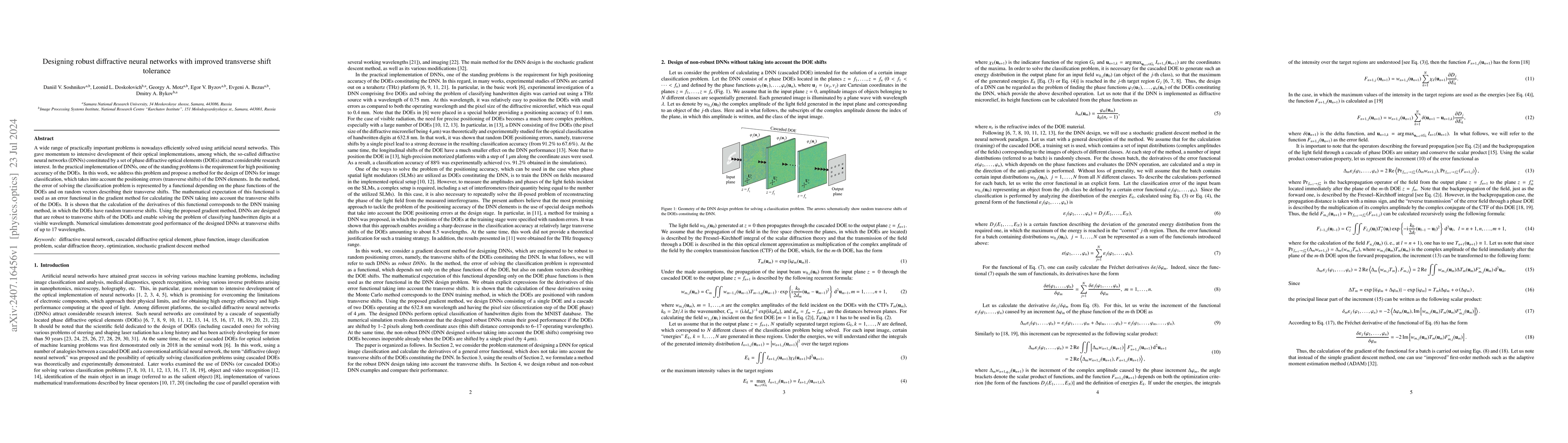 Thumbnail for Designing robust diffractive neural networks with improved transverse
  shift tolerance