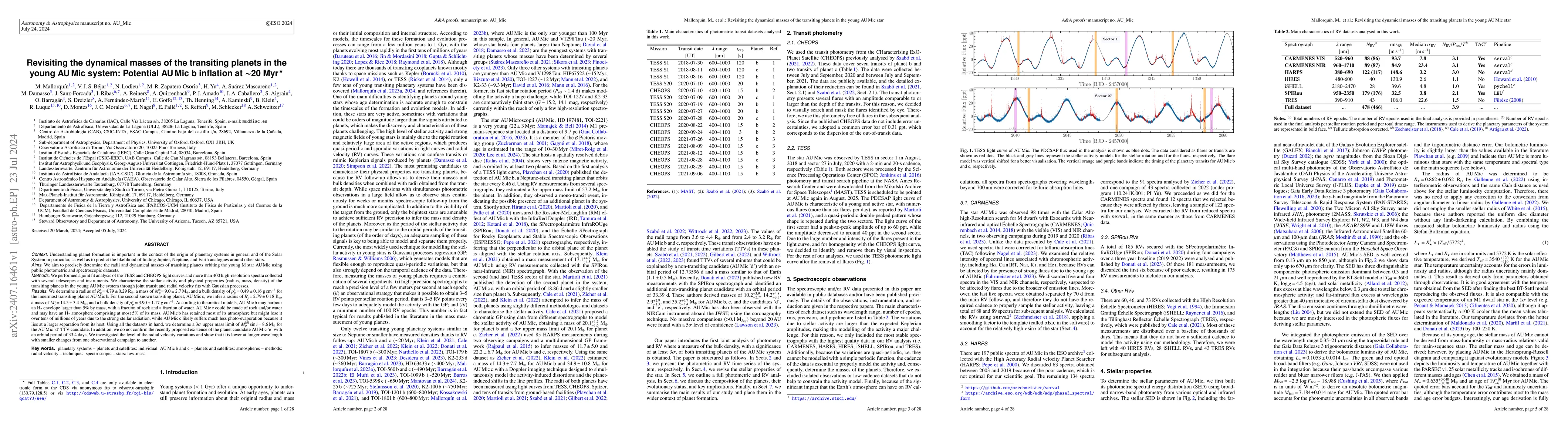 Thumbnail for Revisiting the dynamical masses of the transiting planets in the young
  AU Mic system: Potential AU Mic b inflation at $\sim$20 Myr
