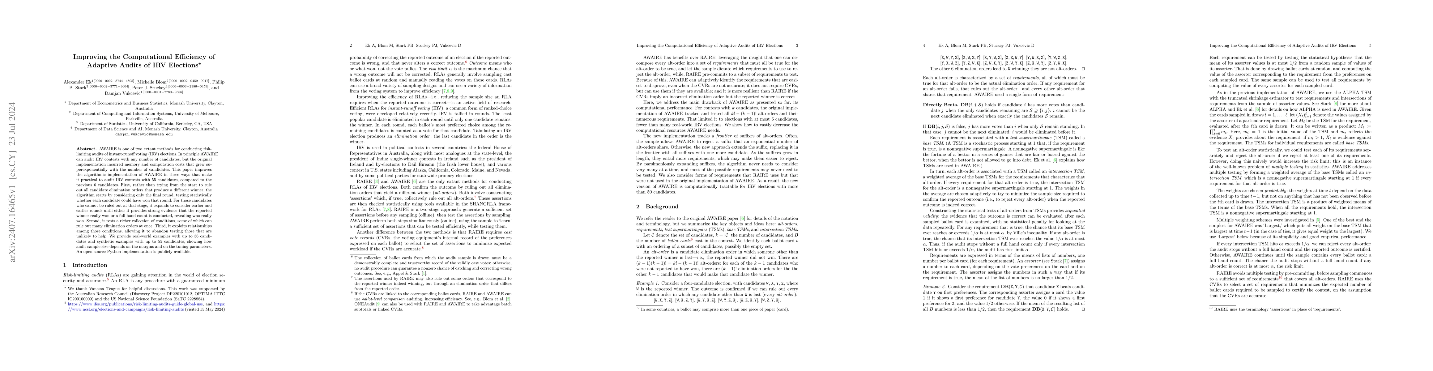 Thumbnail for Improving the Computational Efficiency of Adaptive Audits of IRV
  Elections