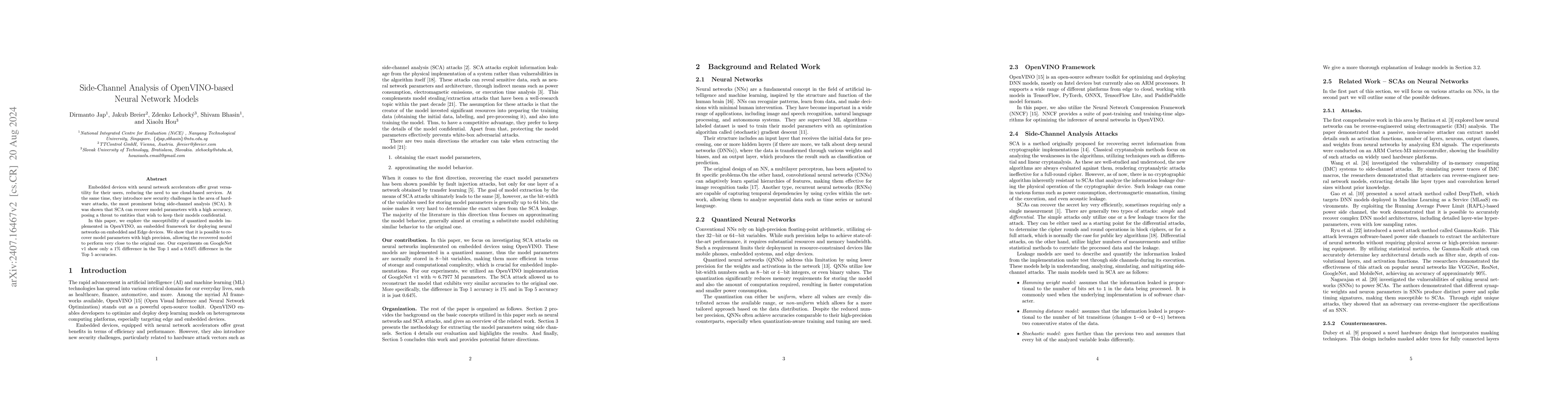 Thumbnail for Side-Channel Analysis of OpenVINO-based Neural Network Models