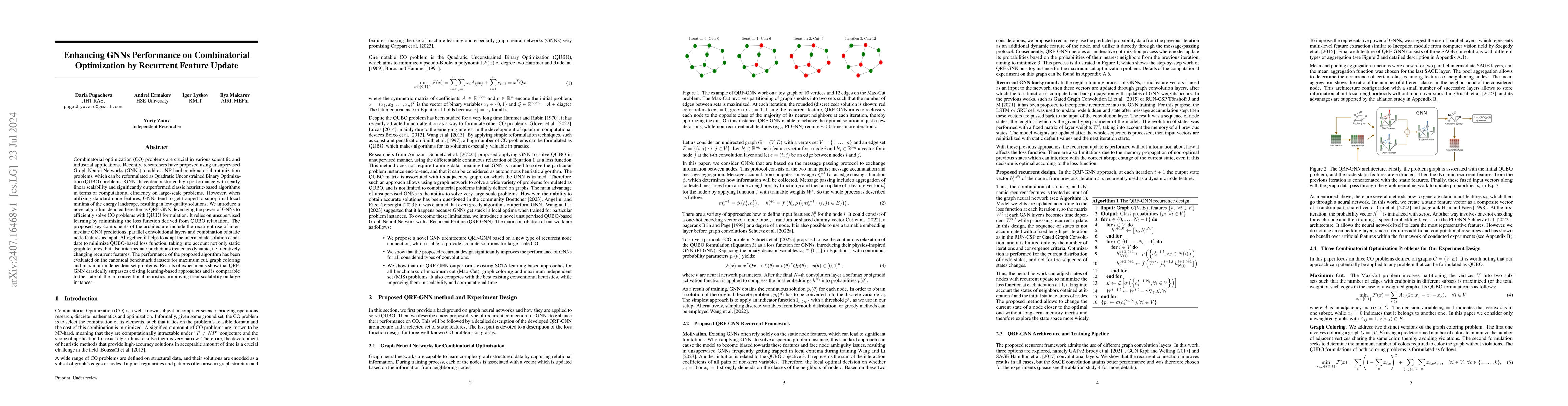 Thumbnail for Enhancing GNNs Performance on Combinatorial Optimization by Recurrent
  Feature Update