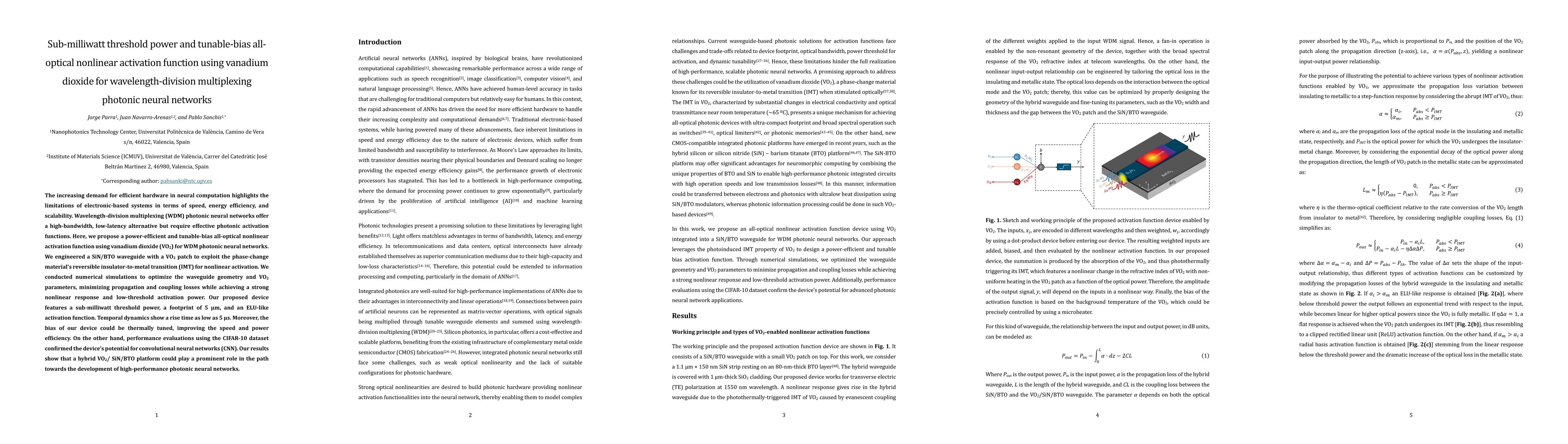 Thumbnail for Sub-milliwatt threshold power and tunable-bias all-optical nonlinear
  activation function using vanadium dioxide for wavelength-division
  multiplexing photonic neural networks