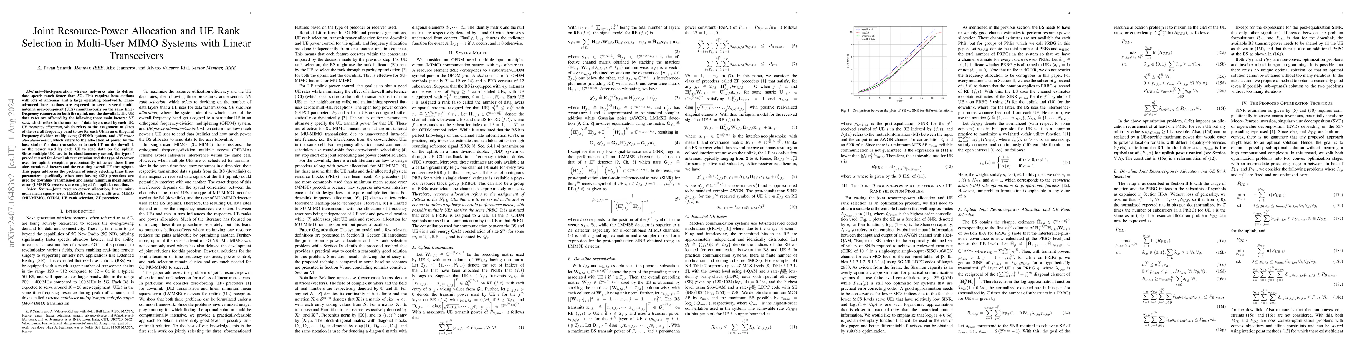 Thumbnail for Joint Resource-Power Allocation and UE Rank Selection in Multi-User MIMO
  Systems with Linear Transceivers