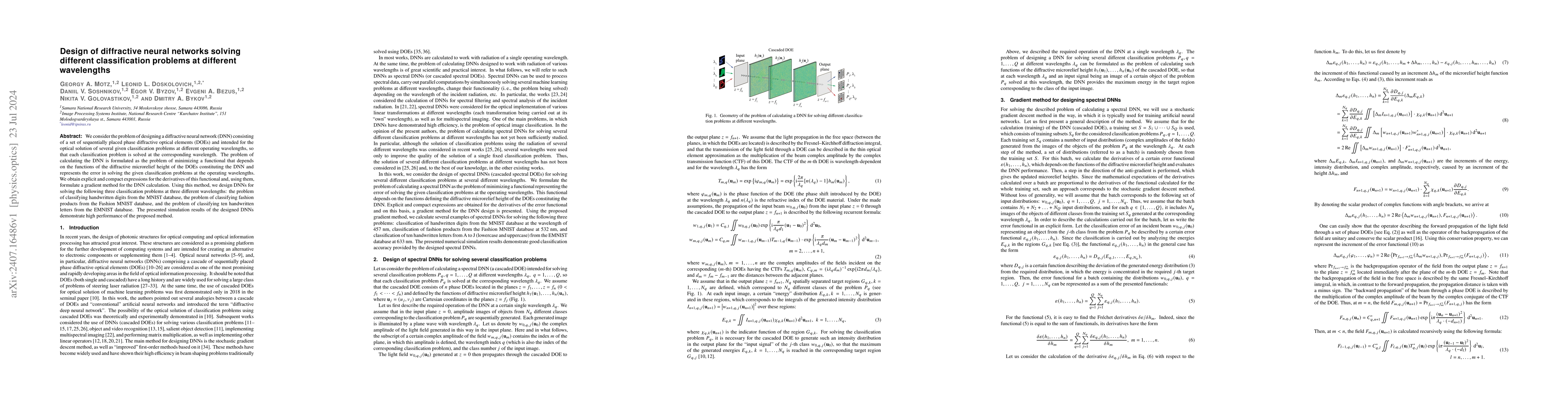Thumbnail for Design of diffractive neural networks solving different classification
  problems at different wavelengths