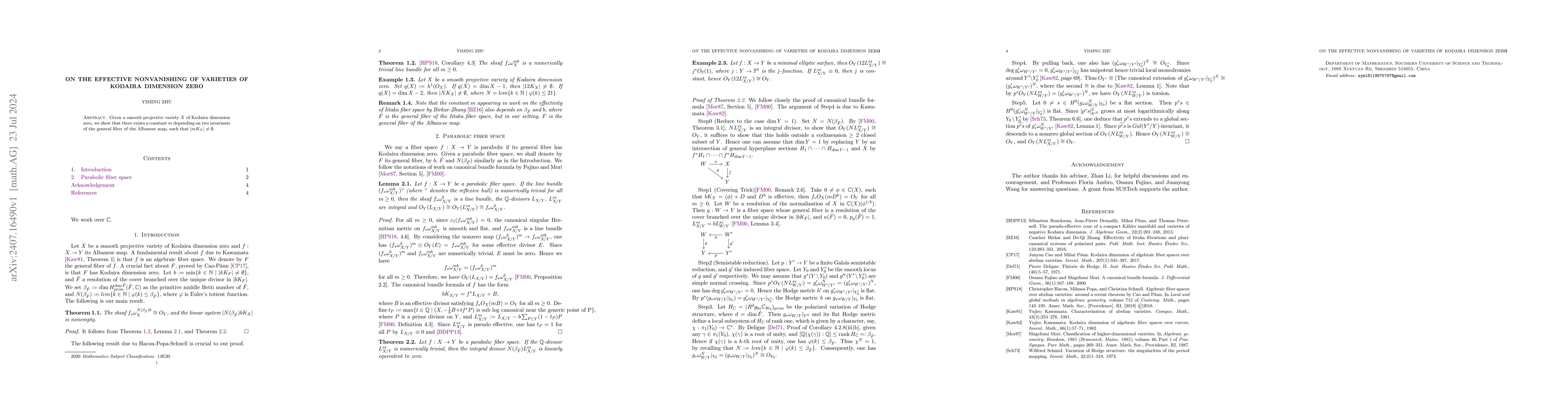 Thumbnail for On the Effective Nonvanishing of Varieties of Kodaira Dimension Zero