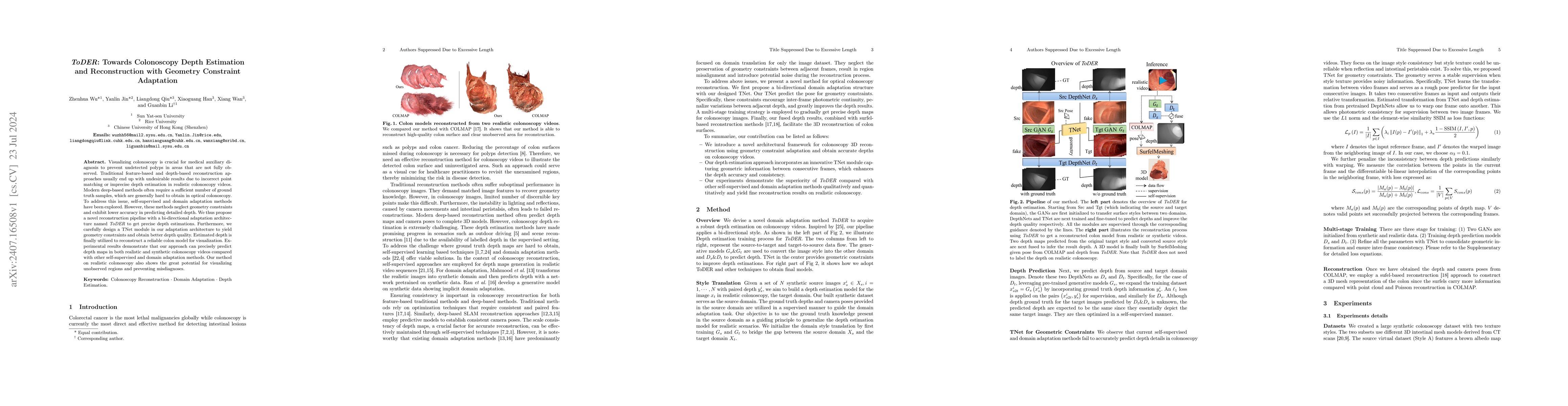 Thumbnail for ToDER: Towards Colonoscopy Depth Estimation and Reconstruction with
  Geometry Constraint Adaptation
