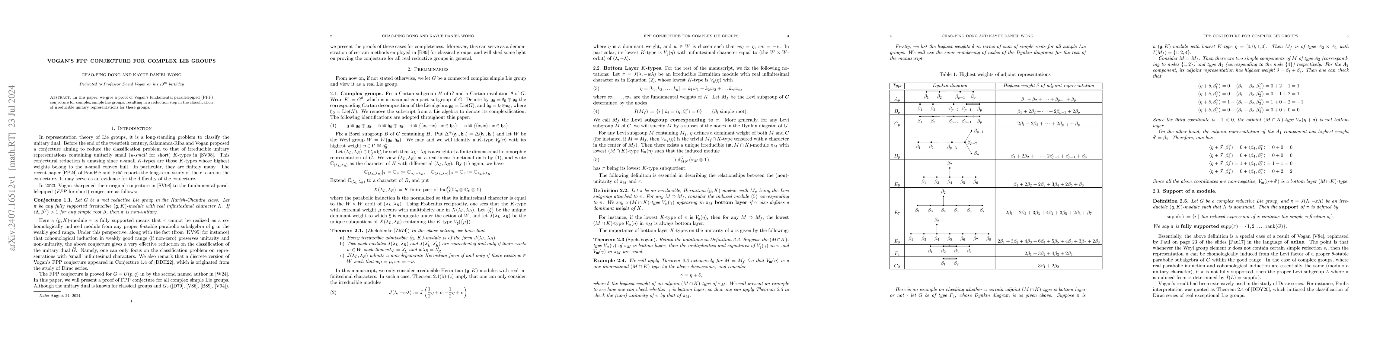Thumbnail for Vogan's FPP conjecture for complex Lie groups