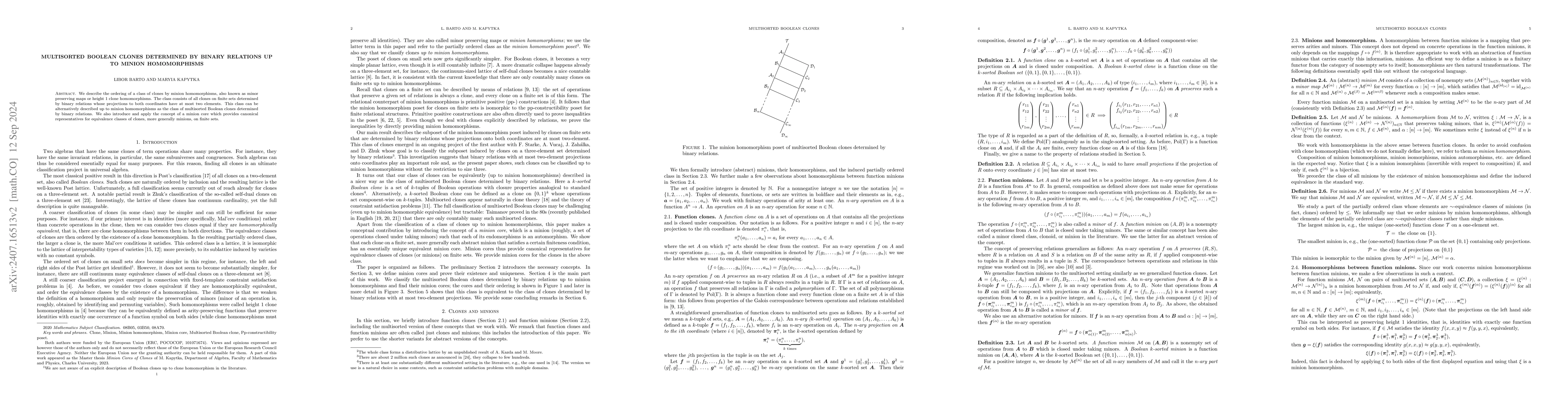 Thumbnail for Multisorted Boolean Clones Determined by Binary Relations up to Minion
  Homomorphisms